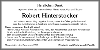 Traueranzeige von Robert Hinterstocker von Allgäuer Zeitung, Kaufbeuren/Buchloe