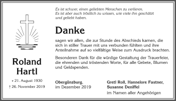 Traueranzeige von Roland Hartl von Allgäuer Zeitung, Marktoberdorf