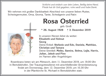 Traueranzeige von Rosa Osterried von Allgäuer Zeitung, Marktoberdorf
