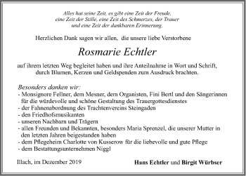 Traueranzeige von Rosmarie Echtler von Allgäuer Zeitung, Füssen