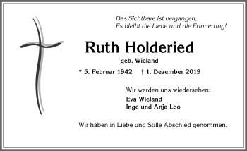 Traueranzeige von Ruth Holderied von Allgäuer Zeitung,Kempten