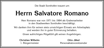 Traueranzeige von Salvatore Romano von Allgäuer Anzeigeblatt