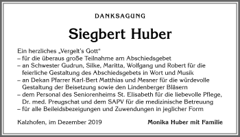 Traueranzeige von Siegbert Huber von Allgäuer Anzeigeblatt