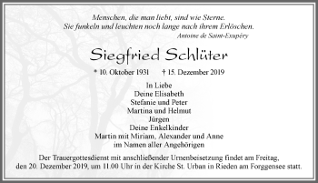 Traueranzeige von Siegfried Schlüter von Allgäuer Zeitung, Füssen