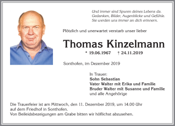 Traueranzeige von Thomas Kinzelmann von Allgäuer Anzeigeblatt