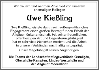 Traueranzeige von Uwe Kießling von Allgäuer Zeitung, Gesamtausgabe
