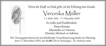 Traueranzeige von Veronika Müller von Allgäuer Zeitung, Füssen