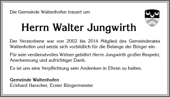 Traueranzeige von Walter Jungwirth von Allgäuer Zeitung,Kempten
