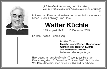 Traueranzeige von Walter Küchle von Memminger Zeitung