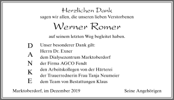 Traueranzeige von Werner Romer von Allgäuer Zeitung, Marktoberdorf