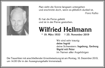 Traueranzeige von Wilfried Hellmann von Allgäuer Anzeigeblatt