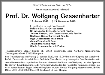 Traueranzeige von Wolfgang Gessenharter von Allgäuer Zeitung, Kaufbeuren/Buchloe