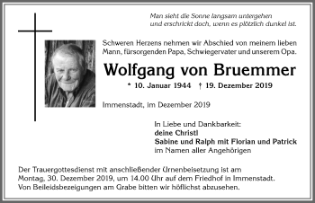 Traueranzeige von Wolfgang von Bruemmer von Allgäuer Anzeigeblatt