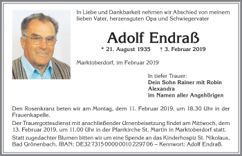 Traueranzeige von Adolf Endraß von Allgäuer Zeitung, Marktoberdorf