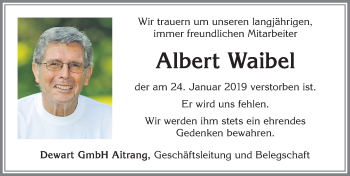 Traueranzeige von Albert Waibel von Allgäuer Zeitung, Marktoberdorf