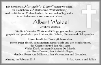 Traueranzeige von Albert Waibel von Allgäuer Zeitung, Marktoberdorf