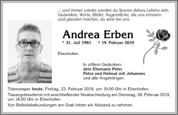 Traueranzeige von Andrea Erben von Allgäuer Zeitung, Marktoberdorf