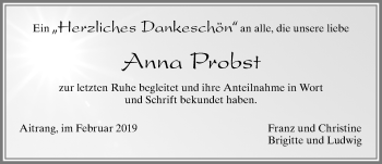 Traueranzeige von Anna Probst von Allgäuer Zeitung, Marktoberdorf