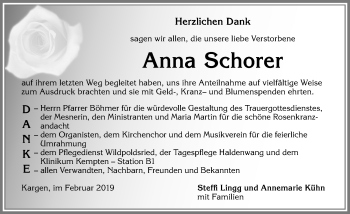 Traueranzeige von Anna Schorer von Allgäuer Zeitung