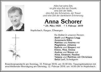 Traueranzeige von Anna Schorer von Allgäuer Zeitung