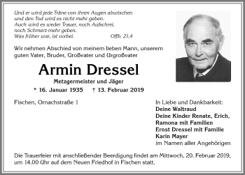 Traueranzeige von Armin Dressel von Allgäuer Anzeigeblatt