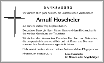 Traueranzeige von Arnulf Höscheler von Allgäuer Zeitung, Füssen