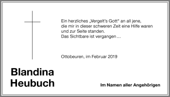 Traueranzeige von Blandina Heubuch von Memminger Zeitung