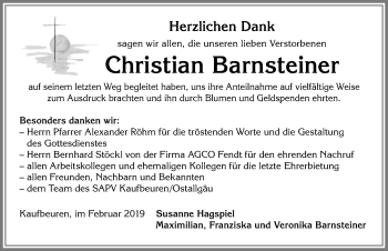 Traueranzeige von Christian Barnsteiner von Allgäuer Zeitung