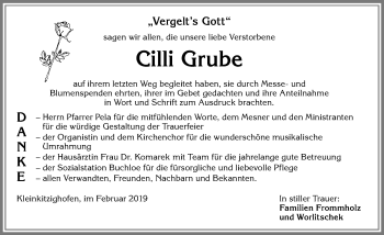 Traueranzeige von Cilli Grube von Allgäuer Zeitung, Kaufbeuren/Buchloe