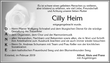 Traueranzeige von Cilly Heim von Allgäuer Zeitung, Füssen