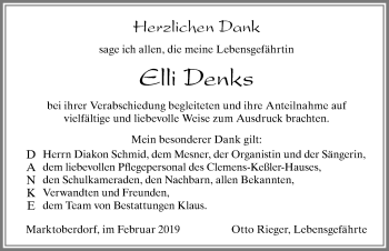 Traueranzeige von Elli Denks von Allgäuer Zeitung, Marktoberdorf