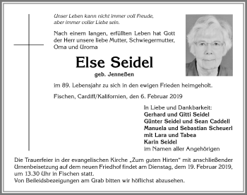 Traueranzeige von Else Seidel von Allgäuer Anzeigeblatt