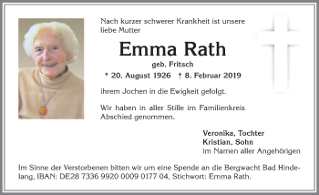 Traueranzeige von Emma Rath von Allgäuer Anzeigeblatt