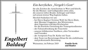 Traueranzeige von Engelbert Baldauf von Allgäuer Zeitung, Füssen