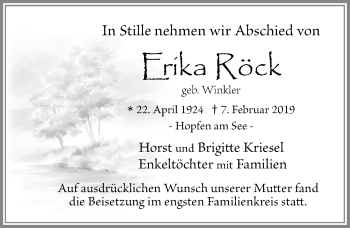 Traueranzeige von Erika Röck von Allgäuer Zeitung, Füssen