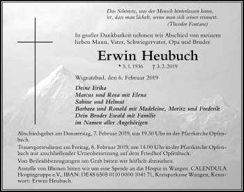 Traueranzeige von Erwin Heubuch von Der Westallgäuer