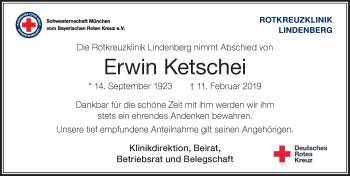 Traueranzeige von Erwin Ketschei von Der Westallgäuer