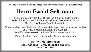 Traueranzeige von Ewald Seltmann von Allgäuer Zeitung, Marktoberdorf