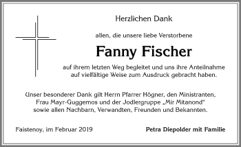 Traueranzeige von Fanny Fischer von Allgäuer Zeitung,Kempten