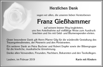 Traueranzeige von Franz Gießhammer von Allgäuer Zeitung,Kempten