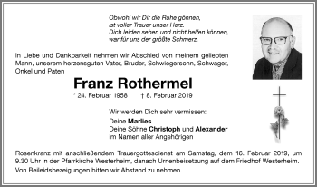Traueranzeige von Franz Rothermel von Memminger Zeitung