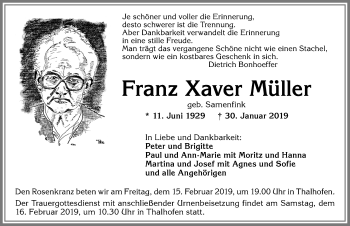 Traueranzeige von Franz Xaver Müller von Allgäuer Zeitung, Marktoberdorf