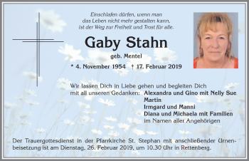 Traueranzeige von Gaby Stahn von Allgäuer Anzeigeblatt