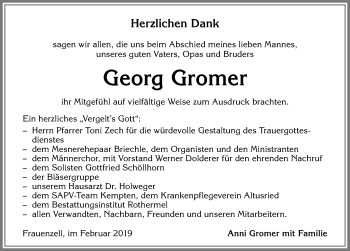 Traueranzeige von Georg Gromer von Allgäuer Zeitung,Kempten