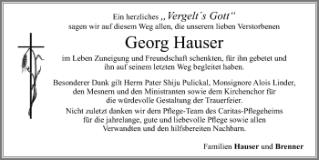 Traueranzeige von Georg Hauser von Allgäuer Zeitung, Füssen