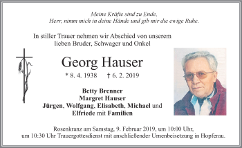 Traueranzeige von Georg Hauser von Allgäuer Zeitung, Füssen