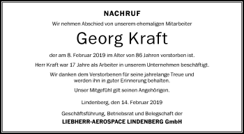 Traueranzeige von Georg Kraft von Der Westallgäuer