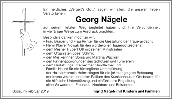 Traueranzeige von Georg Nägele von Memminger Zeitung