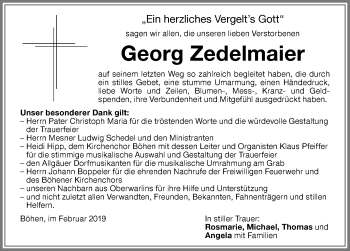 Traueranzeige von Georg Zedelmaier von Memminger Zeitung