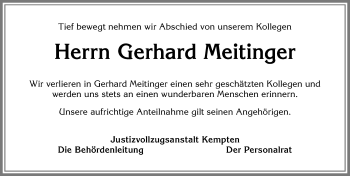 Traueranzeige von Gerhard Meitinger von Allgäuer Zeitung,Kempten